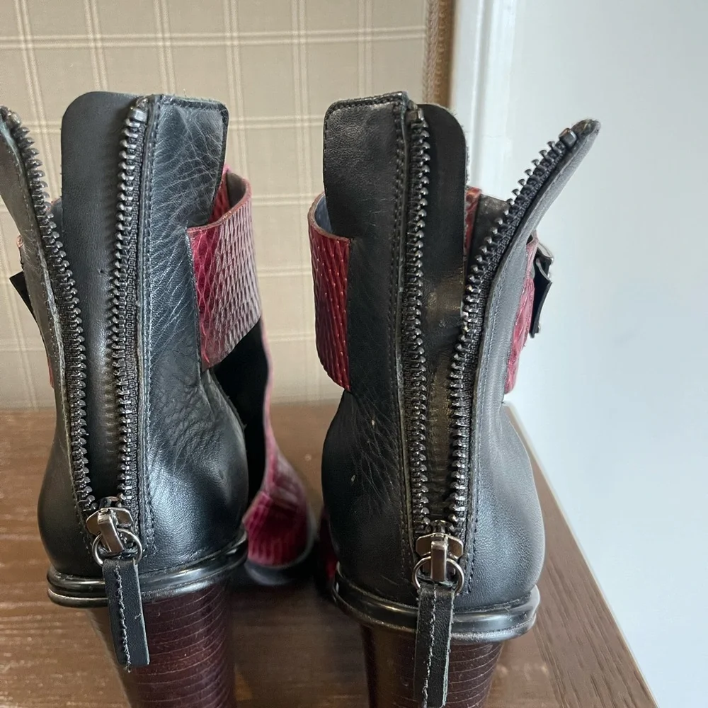 Tibi Burgundy and Black Cutout Booties, size 38